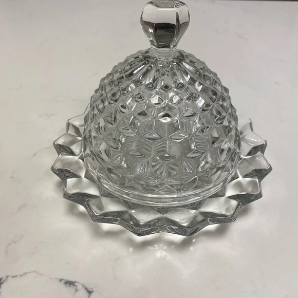 Vintage Cube/Cubist Fostoria American Clear Glass Round Dome Covered Butter Dish - Picture 5 of 13